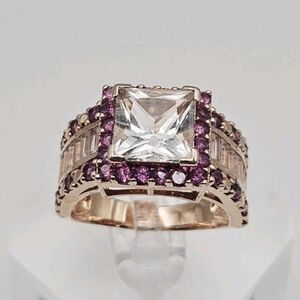 Designer White Topaz Rhodolite Garnet And White Sapphire Ring